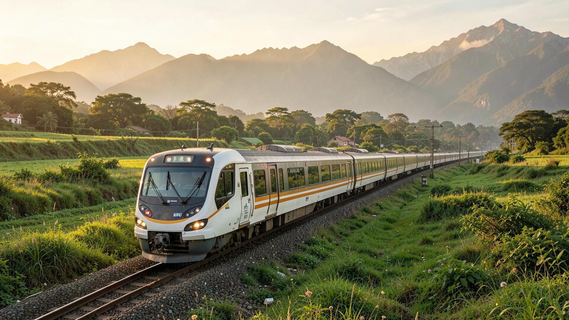 Scenic train journey through green countryside